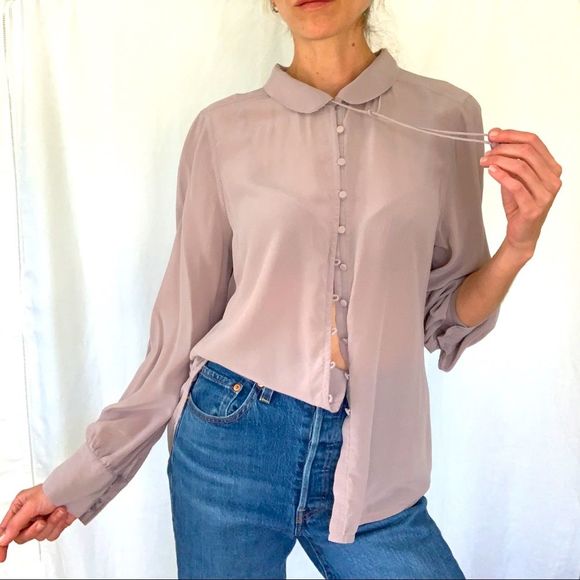 Wrap Tops - Wrap UK 100% silk blouse, lavender- grey color, size 12 (US)